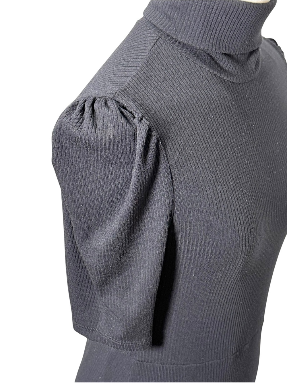 Zara Ribbed Knit Turtleneck Fit & Flare Midi Dress Black Size M - Picture 5 of 6